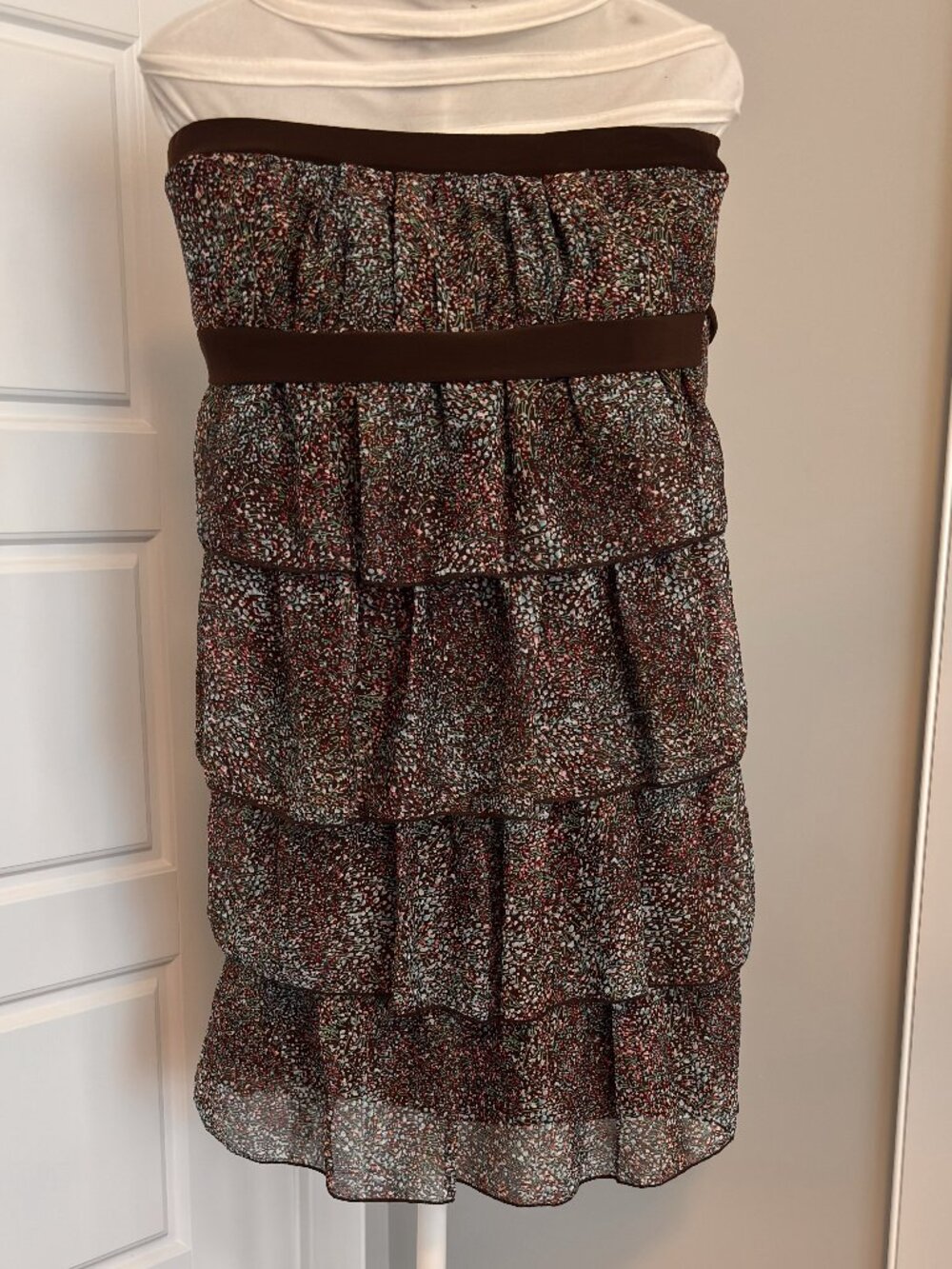 Strapless Tiered Floral Chiffon Dress – Back Tie Detail